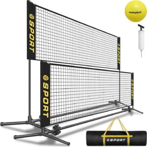 10 FT Mini Portable Tennis Net Equipment Set with Rubber Volleyball,Pump and Potable Carry Bag.Adjustable Height 2.7FT-5.1FT for Badminton Net, Volleyball Net,Soccer Net,Pickleball Net